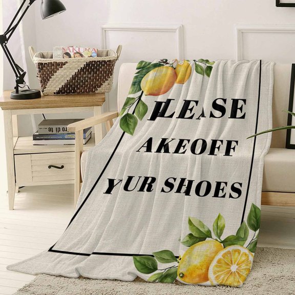 Throw Blanket Fleece Throw Blanket 40x50in, Take off Your Shoes Soft Lightweight Bed Blankets Vintage Yellow Fruit Lemon on Burlap Fuzzy Couch Blankets for All Season