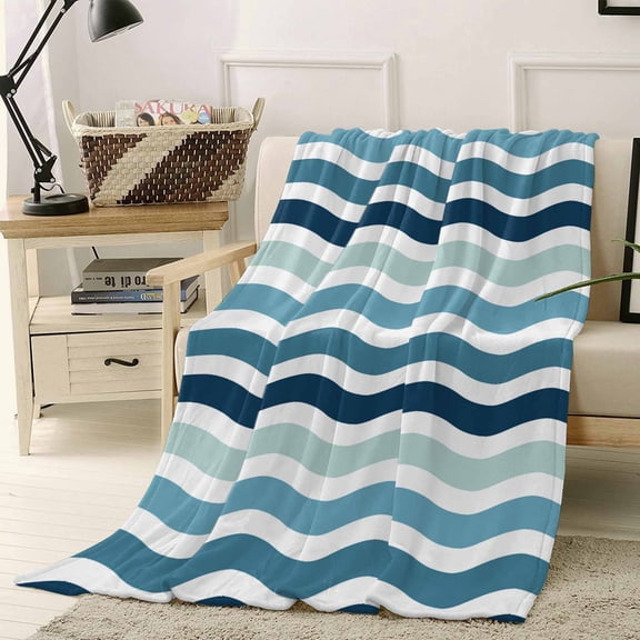Throw Blanket Fleece Throw Blanket 40x50in, Teal Blue Ombre Water Ripple Soft Lightweight Bed Blankets Abstract Minimalist Stripes Fuzzy Couch Blankets for All Season