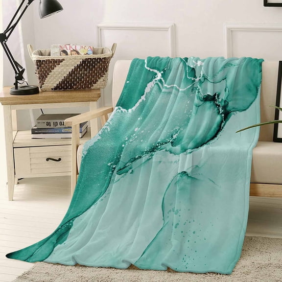 Throw Blanket Fleece Throw Blanket 40x50in, Teal Gradient Marble Soft Lightweight Bed Blankets Abstract Wave Turquoise Fuzzy Couch Blankets for All Season