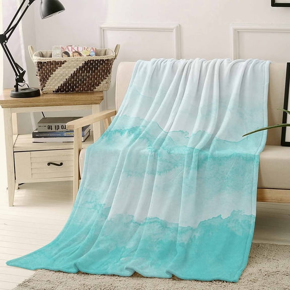 Throw Blanket Fleece Throw Blanket 40x50in, Teal Gradient Ripple Soft Lightweight Bed Blankets Turquoise Ombre Fuzzy Couch Blankets for All Season