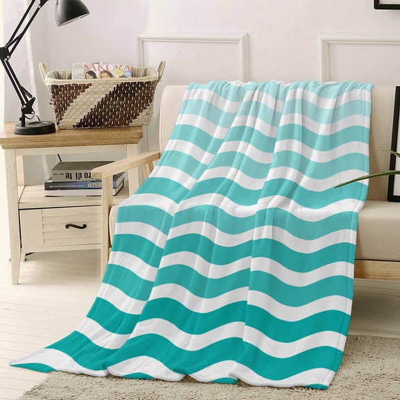 Throw Blanket Fleece Throw Blanket 40x50in, Teal Gradient Water Ripple Soft Lightweight Bed Blankets Turquoise Abstract Geometric Fuzzy Couch Blankets for All Season