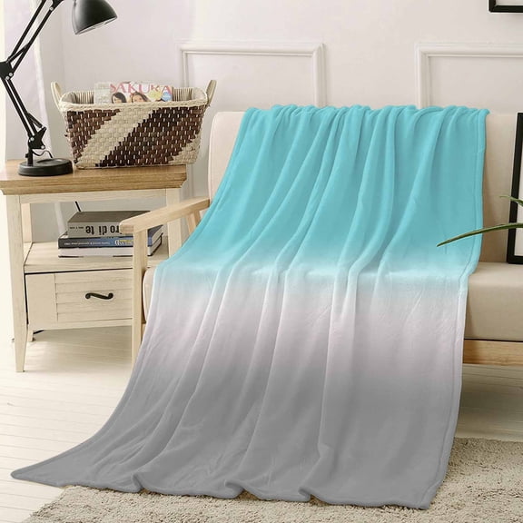 Throw Blanket Fleece Throw Blanket 40x50in, Teal to Gray Gradient Soft Lightweight Bed Blankets Turquoise Ombre Watercolor Fuzzy Couch Blankets for All Season