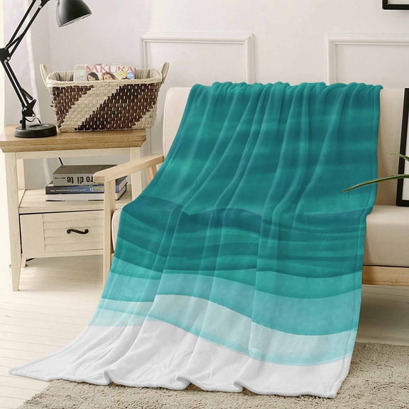 Throw Blanket Fleece Throw Blanket 40x50in, Teal Green Gradient Water Ripples Soft Lightweight Bed Blankets Abstract Lines Ombre Fuzzy Couch Blankets for All Season