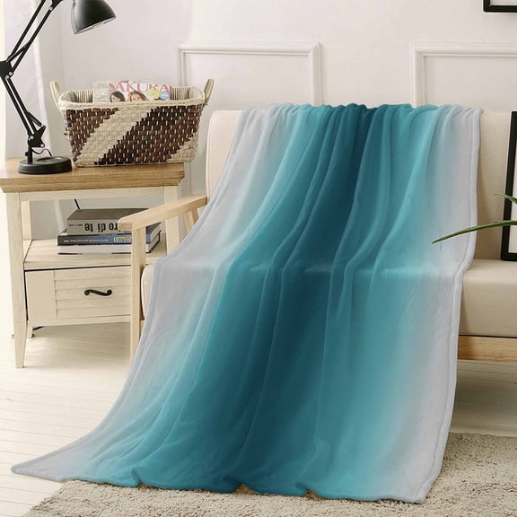 Throw Blanket Fleece Throw Blanket 40x50in, Turquoise Gray Gradient Soft Lightweight Bed Blankets Modern Minimalist Art Fuzzy Couch Blankets for All Season