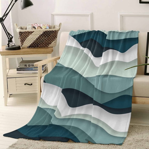 Throw Blanket Fleece Throw Blanket 40x50in, Turquoise Teal Ocean Waves Soft Lightweight Bed Blankets Gradient Spray Fuzzy Couch Blankets for All Season