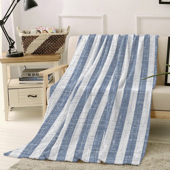 Throw Blanket Fleece Throw Blanket 40x50in, Vintage Blue Line Minimalist Style Soft Lightweight Bed Blankets Retro Geometric Stripe Fuzzy Couch Blankets for All Season
