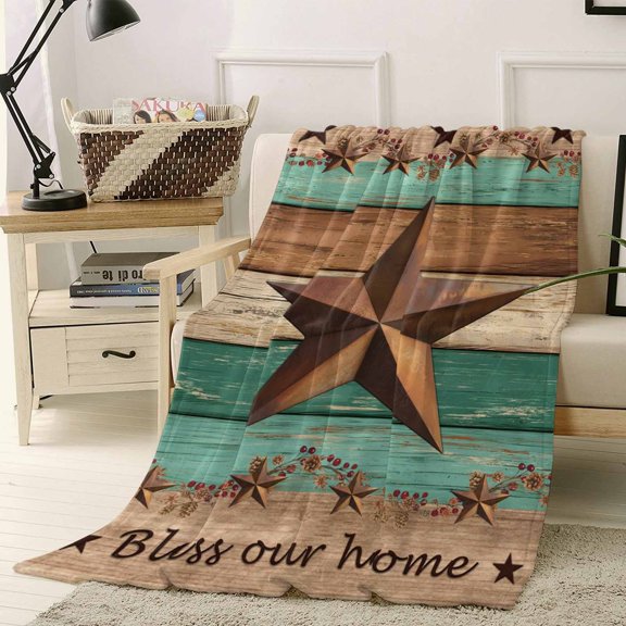 Throw Blanket Fleece Throw Blanket 40x50in, Vintage Country Star Berry Soft Lightweight Bed Blankets Farmhouse Retro Wood Board Fuzzy Couch Blankets for All Season