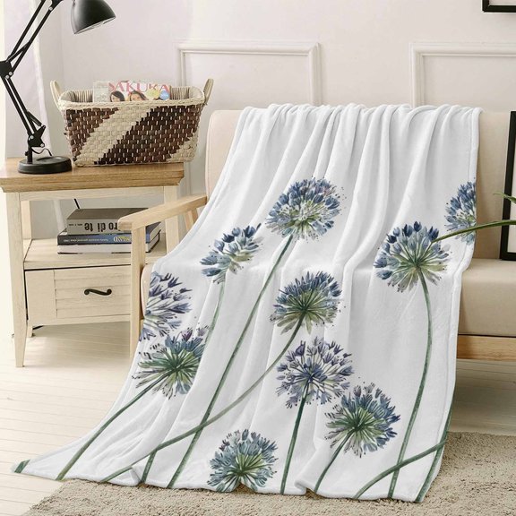 Throw Blanket Fleece Throw Blanket 40x50in, Vintage Dandelion Flower on White Soft Lightweight Bed Blankets Watercolor Plant Fuzzy Couch Blankets for All Season