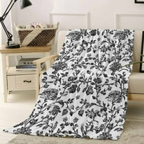 Throw Blanket Fleece Throw Blanket 40x50in, Vintage Farm Black Flower Pattern Soft Lightweight Bed Blankets Pastoral Floral on White Fuzzy Couch Blankets for All Season