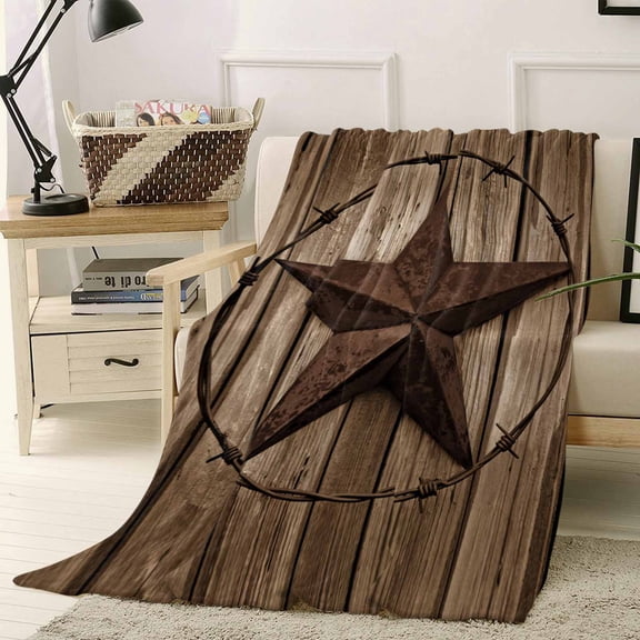 Throw Blanket Fleece Throw Blanket 40x50in, Vintage Texas Star on Board Soft Lightweight Bed Blankets Country Brown Wood Grain Fuzzy Couch Blankets for All Season