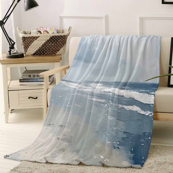 Throw Blanket Fleece Throw Blanket 40x50in, Watercolor Blue Ocean Waves Soft Lightweight Bed Blankets Summer Beach Fuzzy Couch Blankets for All Season
