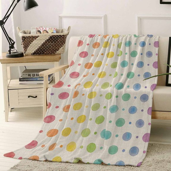 Throw Blanket Fleece Throw Blanket 40x50in, Watercolor Dots on Linen Burlap Soft Lightweight Bed Blankets Colorful Ombre Dot Polka Fuzzy Couch Blankets for All Season
