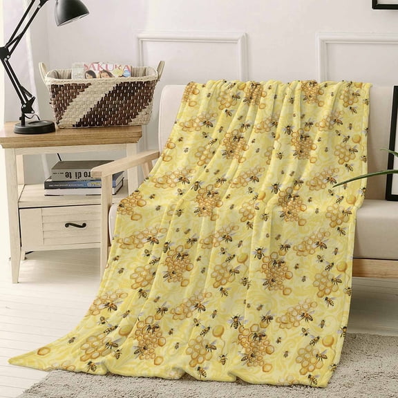 Throw Blanket Fleece Throw Blanket 40x50in, Watercolor Farm Insects Bees Soft Lightweight Bed Blankets Yellow Bee Nests Fuzzy Couch Blankets for All Season