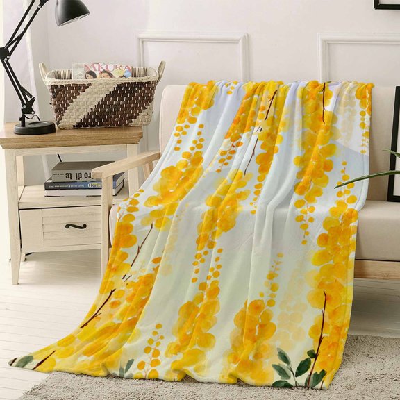 Throw Blanket Fleece Throw Blanket 40x50in, Watercolor Gold Chain Flowers Leaves Soft Lightweight Bed Blankets Vegetables Plants Fuzzy Couch Blankets for All Season