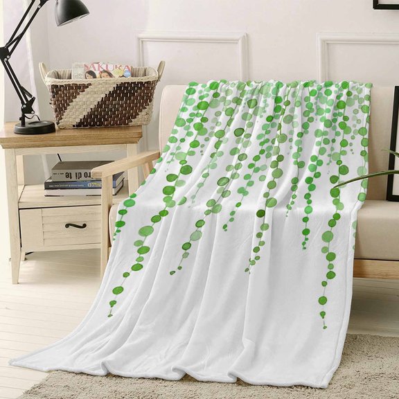 Throw Blanket Fleece Throw Blanket 40x50in, Watercolor Green Circle Leaves Soft Lightweight Bed Blankets Abstract Plants Fuzzy Couch Blankets for All Season