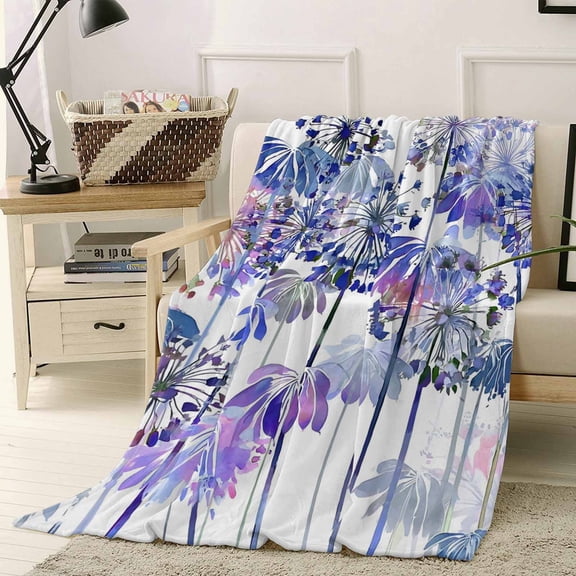 Throw Blanket Fleece Throw Blanket 40x50in, Watercolor Purple Potatoes Flower Soft Lightweight Bed Blankets Abstract Floral Fuzzy Couch Blankets for All Season