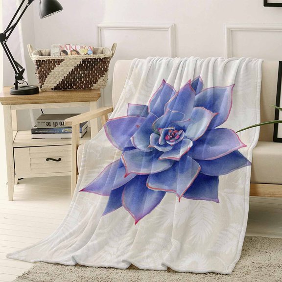 Throw Blanket Fleece Throw Blanket 40x50in, Watercolor Purple Succulents Soft Lightweight Bed Blankets Watercolor Farm Botanical Fuzzy Couch Blankets for All Season