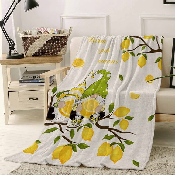 Throw Blanket Fleece Throw Blanket 40x50in, Watercolor Yellow Lemon Fruit on Burlap Soft Lightweight Bed Blankets Dwarf Lover on Tree Branch Fuzzy Couch Blankets for All Season