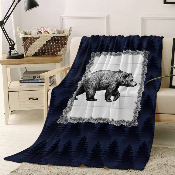 Throw Blanket Fleece Throw Blanket 40x50in, Wild Bear Pine Needle Wood Grain Soft Lightweight Bed Blankets Blue Forest Textures Fuzzy Couch Blankets for All Season