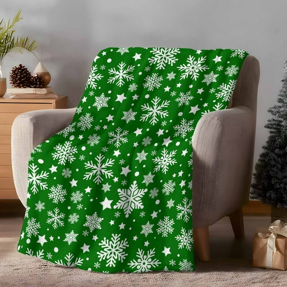 Throw Blanket Fleece Throw Blanket 40x50in, Winter Snowy Snowflakes Soft Lightweight Bed Blankets Christmas Green Fuzzy Couch Blankets for All Season