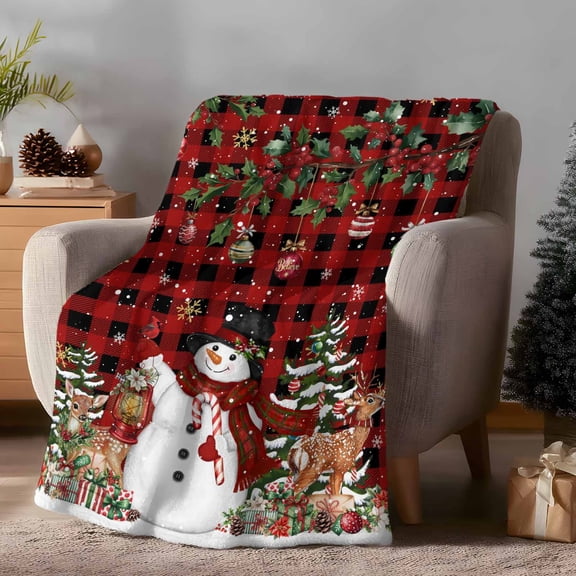 Throw Blanket Fleece Throw Blanket 40x50in, Xmas Tree Berry Leaf Soft Lightweight Bed Blankets Winter Snowman Elk Buffalo Plaid Fuzzy Couch Blankets for All Season