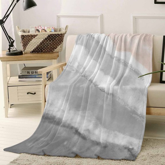 Throw Blanket Fleece Throw Blanket 50x60in, Abstract Beach Gradient Sea Wave Soft Lightweight Bed Blankets Watercolor Gray Ombre Fuzzy Couch Blankets for All Season