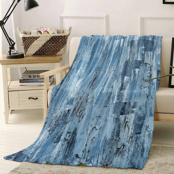 Throw Blanket Fleece Throw Blanket 50x60in, Abstract Blue Gradient Graffiti Soft Lightweight Bed Blankets Modern Oil Painting Texture Fuzzy Couch Blankets for All Season