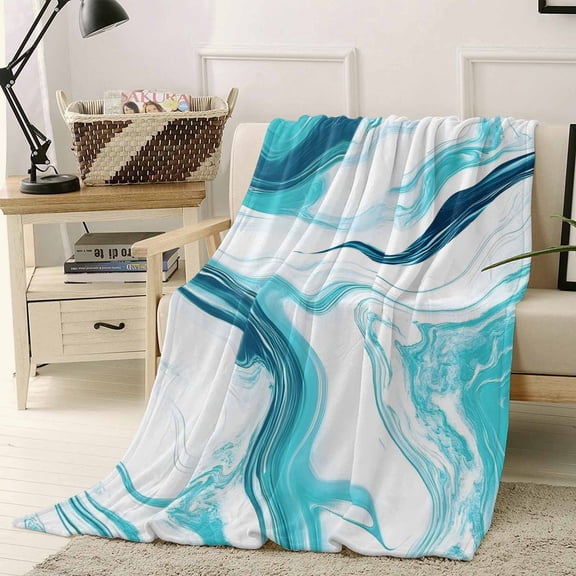 Throw Blanket Fleece Throw Blanket 50x60in, Abstract Blue Gradient Marble Soft Lightweight Bed Blankets Ombre Water Ripple Fuzzy Couch Blankets for All Season
