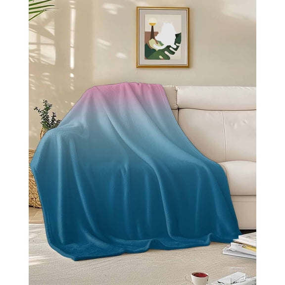 Throw Blanket Fleece Throw Blanket 50x60in, Abstract Blue and Pink Color Ombre Soft Lightweight Bed Blankets Modern Minimalist Gradient Art Fuzzy Couch Blankets for All Season