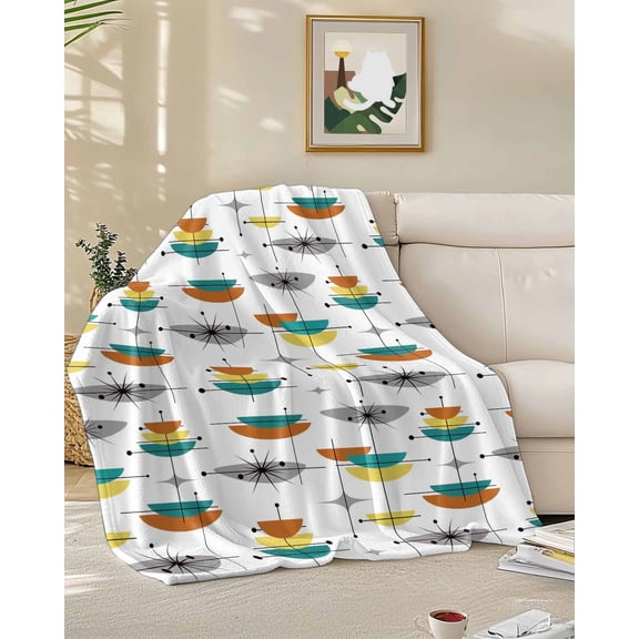 Throw Blanket Fleece Throw Blanket 50x60in, Abstract Bohemian Pattern Soft Lightweight Bed Blankets Green Yellow Color Block Fuzzy Couch Blankets for All Season
