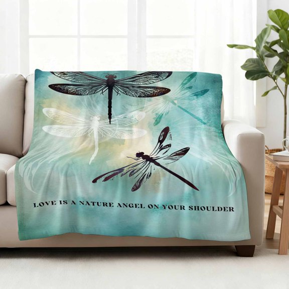 Throw Blanket Fleece Throw Blanket 50x60in, Abstract Dragonfly Pastoral Soft Lightweight Bed Blankets Gradient Turquoise Fuzzy Couch Blankets for All Season