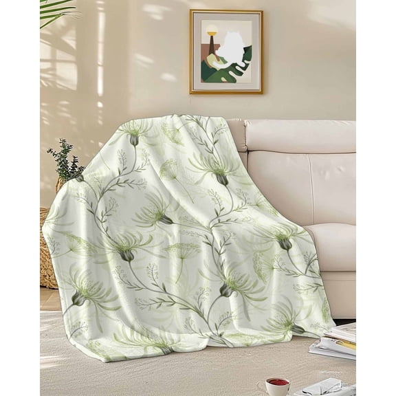 Throw Blanket Fleece Throw Blanket 50x60in, Abstract Flower Green Plant Vine Soft Lightweight Bed Blankets Farm Floral Seamless Fuzzy Couch Blankets for All Season