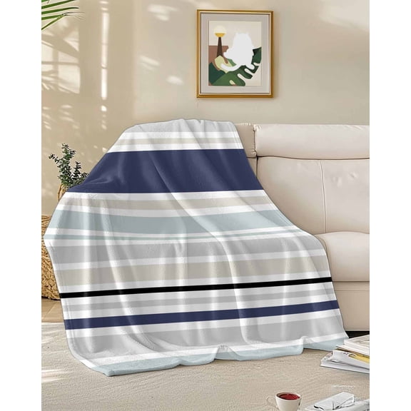Throw Blanket Fleece Throw Blanket 50x60in, Abstract Geometric Stripes Soft Lightweight Bed Blankets Simple Minimalist Art Fuzzy Couch Blankets for All Season