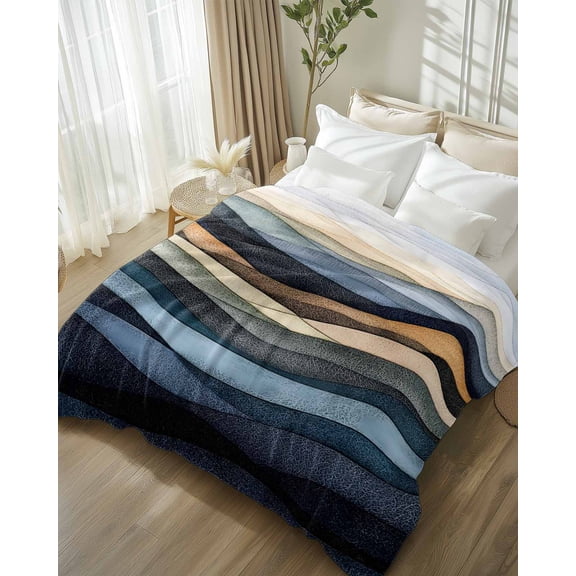 Throw Blanket Fleece Throw Blanket 50x60in, Abstract Gradient Water Ripples Soft Lightweight Bed Blankets Ocean Waves Stripe Fuzzy Couch Blankets for All Season