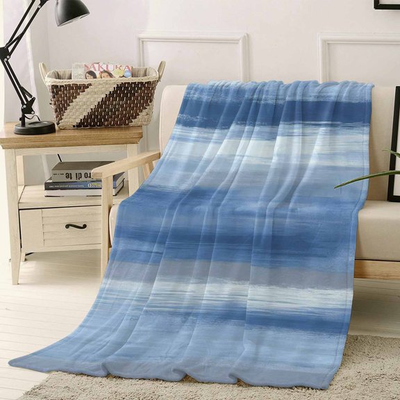 Throw Blanket Fleece Throw Blanket 50x60in, Abstract Gray Blue Gradient Soft Lightweight Bed Blankets Modern Minimalist Art Fuzzy Couch Blankets for All Season