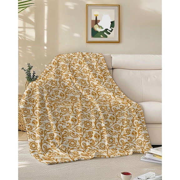 Throw Blanket Fleece Throw Blanket 50x60in, Abstract Idyllic Cashew Flower Texture Soft Lightweight Bed Blankets Floral on Beige Fuzzy Couch Blankets for All Season