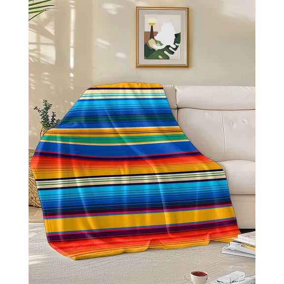 Throw Blanket Fleece Throw Blanket 50x60in, Abstract Mexican Stripes Soft Lightweight Bed Blankets Colorful Lines Fuzzy Couch Blankets for All Season