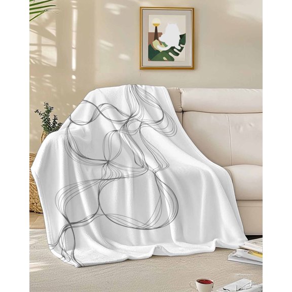 Throw Blanket Fleece Throw Blanket 50x60in, Abstract Minimalist Line on White Soft Lightweight Bed Blankets Modern Art Fuzzy Couch Blankets for All Season