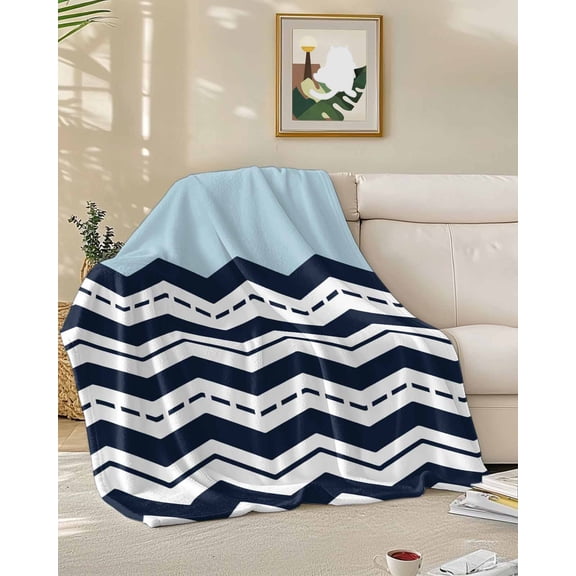 Throw Blanket Fleece Throw Blanket 50x60in, Abstract Navy Blue Wavy on Blue Soft Lightweight Bed Blankets Watercolor Water Ripple Fuzzy Couch Blankets for All Season
