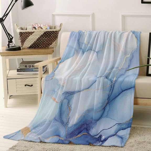 Throw Blanket Fleece Throw Blanket 50x60in, Abstract Ocean Marble Texture Soft Lightweight Bed Blankets Simple Golden Line Art Fuzzy Couch Blankets for All Season