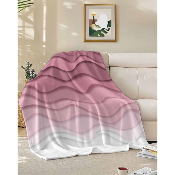 Throw Blanket Fleece Throw Blanket 50x60in, Abstract Ombre Art Pink Gradient Soft Lightweight Bed Blankets Modern Marine Ocean Wave Fuzzy Couch Blankets for All Season
