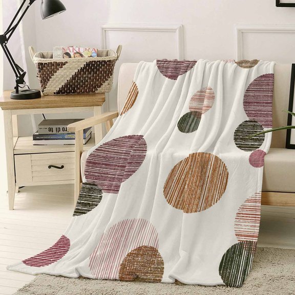 Throw Blanket Fleece Throw Blanket 50x60in, Abstract Polka Dot Geometric Soft Lightweight Bed Blankets Gradient Red Wave Point Fuzzy Couch Blankets for All Season