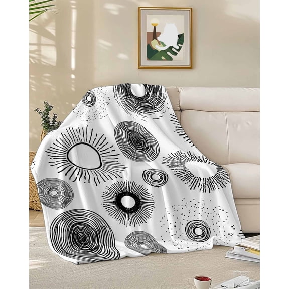 Throw Blanket Fleece Throw Blanket 50x60in, Abstract Radiation Lines Soft Lightweight Bed Blankets Retro Geometric Art Fuzzy Couch Blankets for All Season
