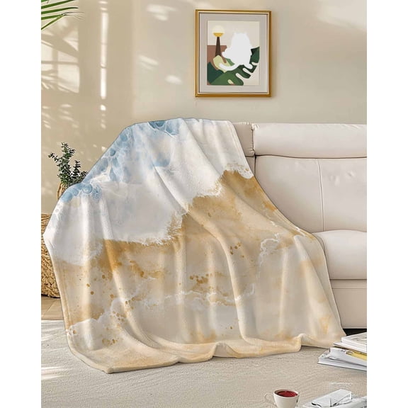 Throw Blanket Fleece Throw Blanket 50x60in, Abstract Sea Waves Beach Art Soft Lightweight Bed Blankets Ocean Spray Summer Seaside Fuzzy Couch Blankets for All Season