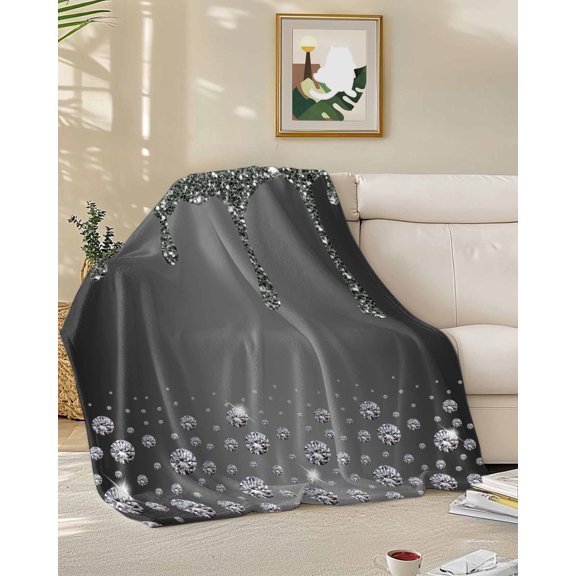 Throw Blanket Fleece Throw Blanket 50x60in, Abstract Shining Diamond Soft Lightweight Bed Blankets Stones on Gradient Black Background Fuzzy Couch Blankets for All Season
