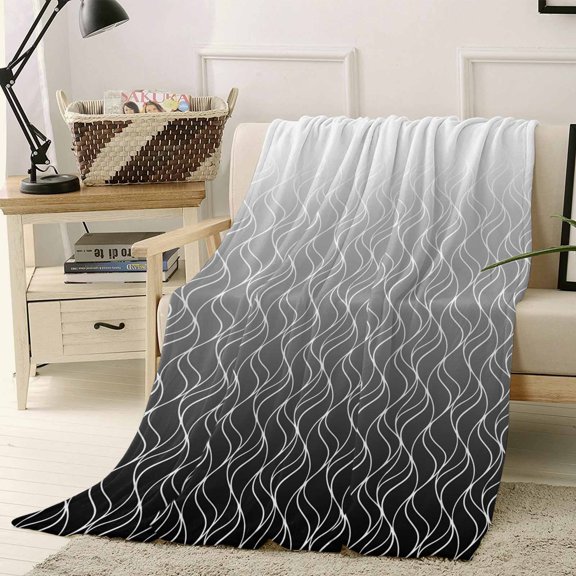 Throw Blanket Fleece Throw Blanket 50x60in, Abstract Stripe Black Gradient Soft Lightweight Bed Blankets Modern Morocco Line Fuzzy Couch Blankets for All Season