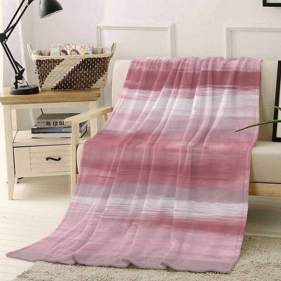 Throw Blanket Fleece Throw Blanket 50x60in, Abstract Watercolor Stripes Soft Lightweight Bed Blankets Romantic Pink Ombre Fuzzy Couch Blankets for All Season
