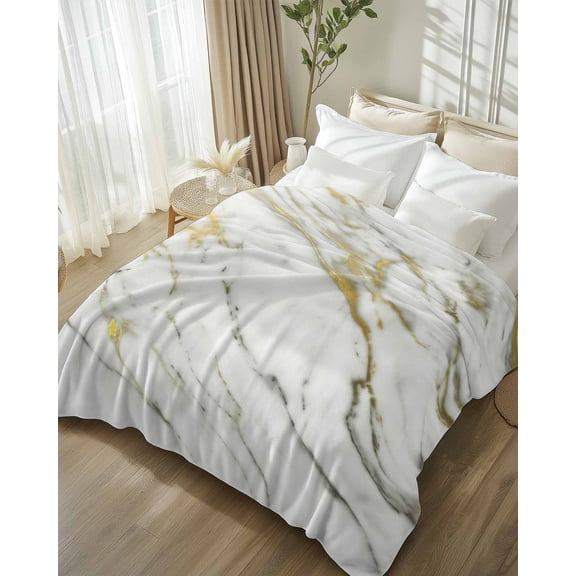 Throw Blanket Fleece Throw Blanket 50x60in, Abstraction Marble Marble Texture Soft Lightweight Bed Blankets Gold Gray Line Fuzzy Couch Blankets for All Season