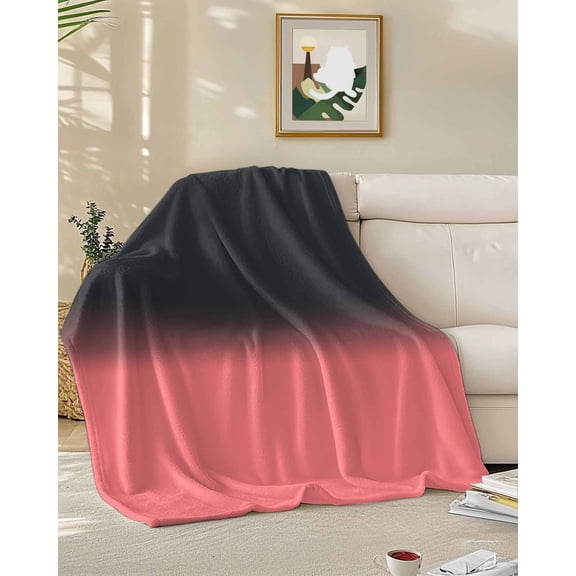 Throw Blanket Fleece Throw Blanket 50x60in, Black and Pink Color Ombre Soft Lightweight Bed Blankets Modern Gradient Art Fuzzy Couch Blankets for All Season