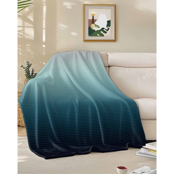 Throw Blanket Fleece Throw Blanket 50x60in, Black Teal and Gray Color Ombre Soft Lightweight Bed Blankets Modern Abstract Stripe Art Fuzzy Couch Blankets for All Season